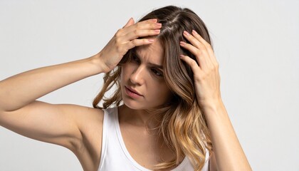 Fototapeta premium Woman Concerned About Hair Loss Thinning Hair Problem.