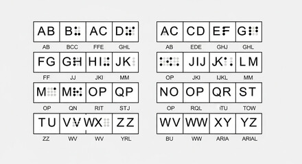 Flat vector illustration of Braille alphabet chart with clean minimal design.