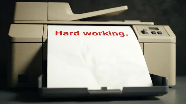 Vintage printer with 'hard working' message on paper: symbol of persistence and productivity