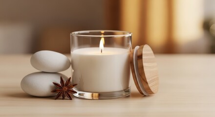 white candle on wooden table