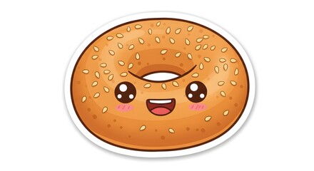 Cute bagel with sesame seeds smiling, kawaii sticker