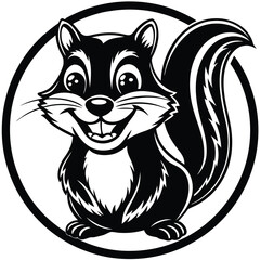 Cute vector cartoon illustration of a domestic feline pet with a fluffy tail and sketch art design