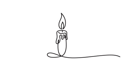 Single line drawing of a lit candle representing peace hope and remembrance