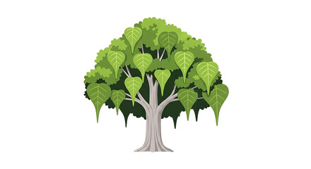 Obraz premium Lush Green Bodhi Tree with HeartShaped Leaves Detailed Illustration.