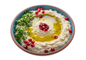 Delicious baba ghanoush isolated on transparent background, a creamy middle eastern dip made from eggplant, tahini, lemon juice, and olive oil