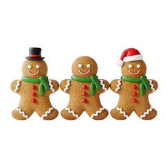 Three Festive Gingerbread Men Cookies Decorated for Christmas