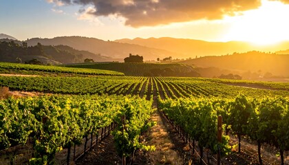 Fototapeta premium Golden sunset over a vineyard