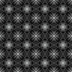 Black Background with Floral Pattern in White Line Art Design