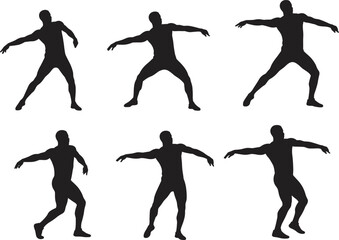 Silhouette javelin throw athletes, sportsmen training with spear, track and field competition, athletics performance, throwing action poses, fitness, strength, outdoor sport illustration