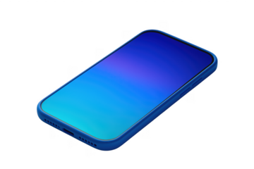 Blue smartphone perspective with gradient screen displayed against a transparent background