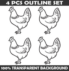 Fototapeta premium Set of Chicken Outline vector illustration isolated On Transparent Background