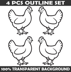Fototapeta premium Set of Chicken Outline vector illustration isolated On Transparent Background