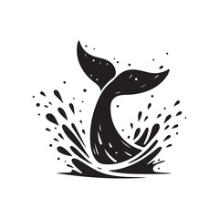 whale tail breaching surface with splash vector silhouette clip art logo design illustration