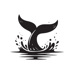 whale tail breaching surface with splash vector silhouette clip art logo design illustration