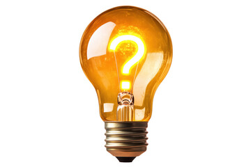 Bright illuminated lightbulb with a glowing question mark against a transparent background