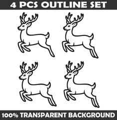 Set of Christmas Reindeer Outline vector illustration isolated On Transparent Background