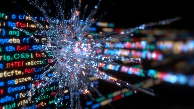 A vibrant neon depiction of a hacker's code intercepted by a glowing security firewall, showcasing the dynamic battle between cyber attack and defense.