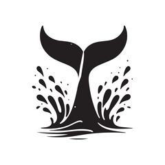 whale tail breaching surface with splash vector silhouette clip art logo design illustration