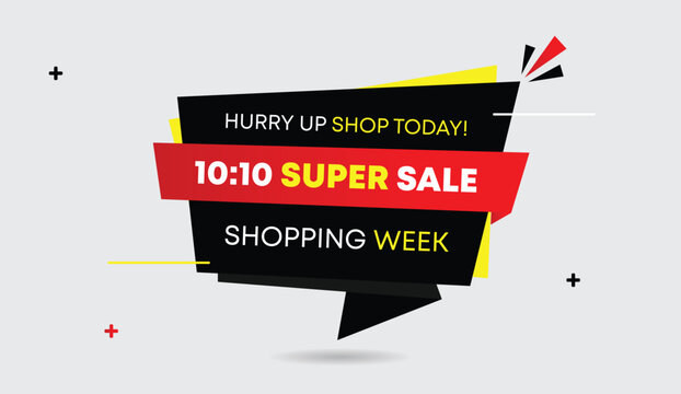 10 to 10 super sale shopping week hurry up shop today editable web banner design black red gradient yellow abstract background