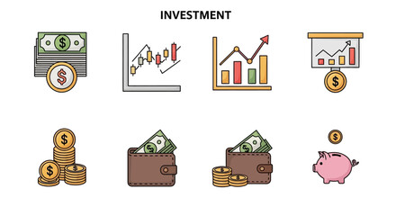 Investment Icons Finance, Growth, and Savings Visuals