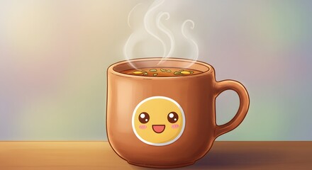 Herbal infusion cup with happy face, kawaii sticker