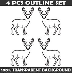 Set of Deer Outline vector illustration isolated On Transparent Background