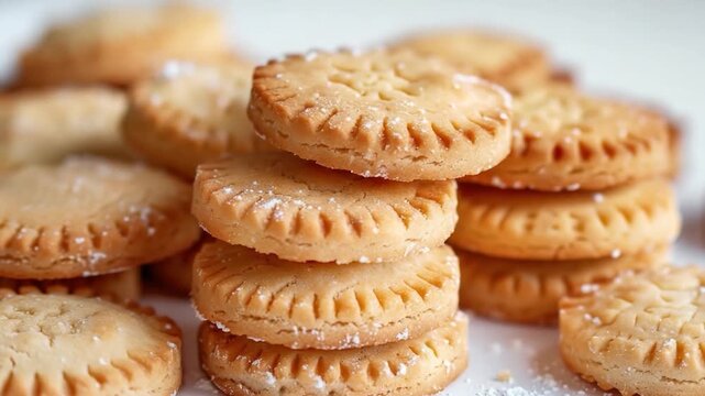 A stack of cookies sitting on a table, perfect for snacking or serving