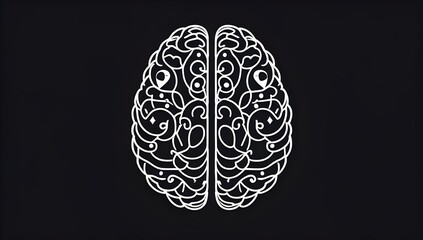 Meditative Brain Tattoo: White Line Cross-Section with Mandala Patterns and Geometric Shapes on Black Background – Inner Peace Mindfulness Art for 2025 Spiritual Trends