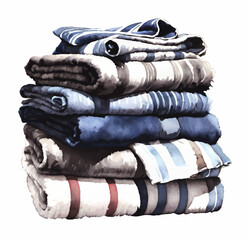 stack ofl towels watercolor vector illustration