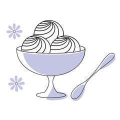 Ice Cream Sundae in a Bowl with a Spoon and Flowers Keywords: ice cream, sundae, bowl, spoon