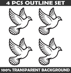 Obraz premium Set of Dove Outline vector illustration isolated On Transparent Background