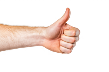 Close up of a human hand giving a thumbs up gesture against a transparent background