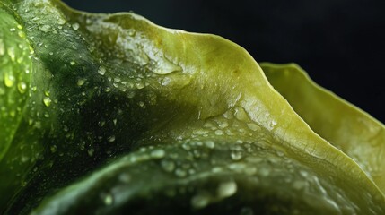 Close-up view of a leaf covered in water droplets.