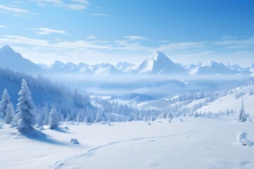 Fototapeta premium Pristine Snow-Covered Winter Landscape | Peaceful Frozen Wilderness and Magical Snowy Wonderland in 8K Ultra High Resolution