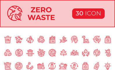 Collection of zero waste icons isolated on transparent background
