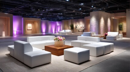 Modern white furniture arrangement in large open space