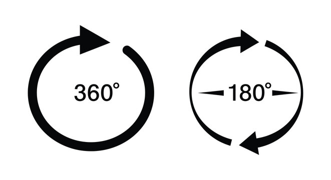 Illustrative depiction of circular arrows representing three sixty and one eighty degree angles