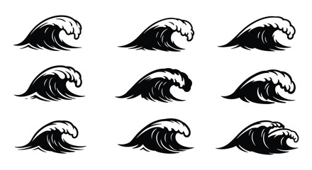 Black and white illustration of ocean waves in a repeating pattern