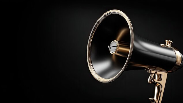 Black and gold megaphone on a dark background