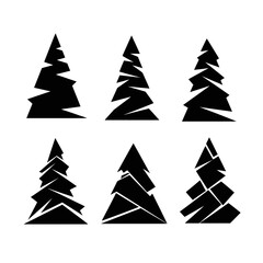 Obraz premium Vector art of set of six abstract christmas tree silhouettes for christmas and new year celebration decoration concept