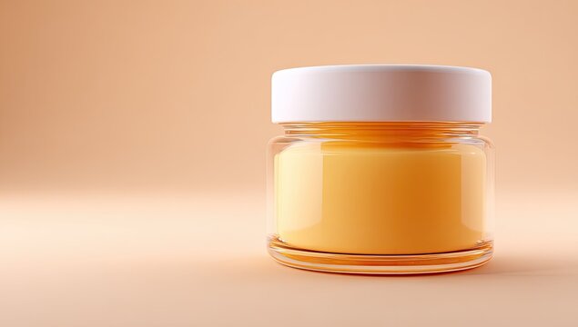Cream jar, light orange, white lid, simple design