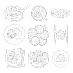 Vector art of illustration set of potato pancakes traditional belarusian or ukrainian cuisine stack of draniki on plate