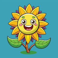 Cute cartoon sunflower with a happy expression