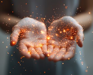 Hands holding golden sparks