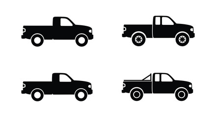 Simple black and white illustrations of various pickup truck styles