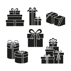 Vector art of collection of silhouette gift boxes with ribbon for christmas, birthday, or other celebration events