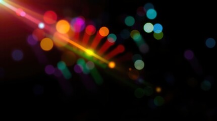 Blurred rainbow refraction overlay effect. Light lens prism effect on black background. Holographic reflection, crystal flare leak shadow overlay. Colorful rainbow disco ball light