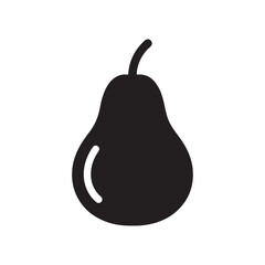 Simple Black Pear Icon with Stem on White Background