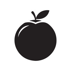 Black Apple Icon with Leaf and Stem