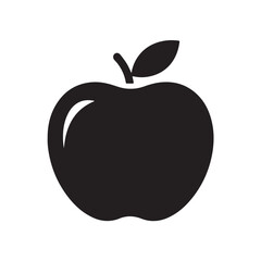 Simple Black Apple Silhouette Icon with Leaf and Stem